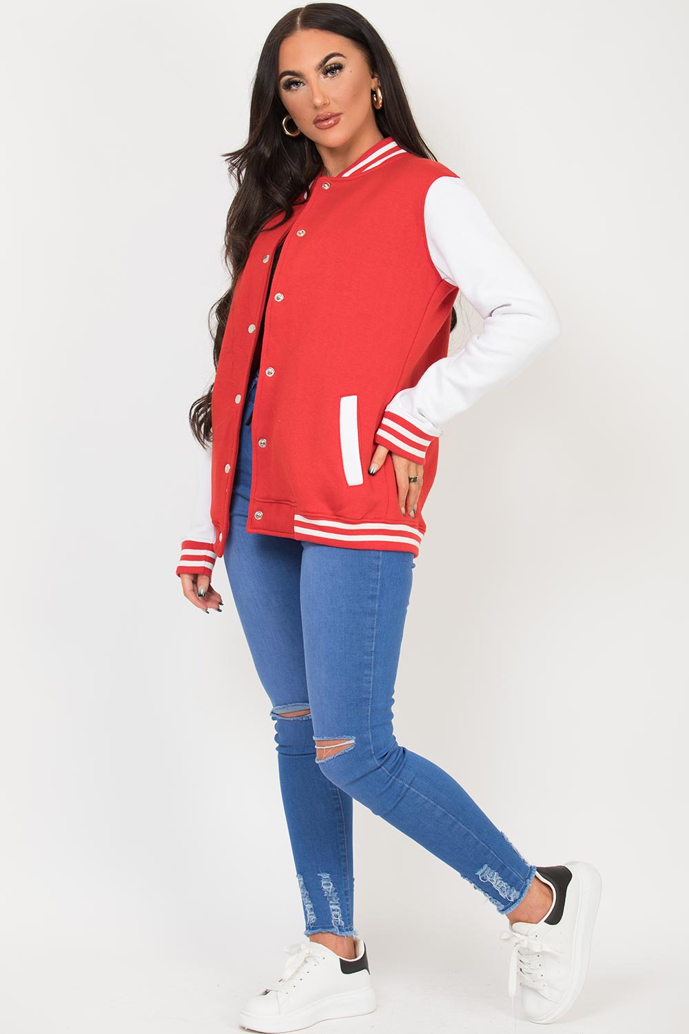 Varsity Contrast Bomber Jacket Red