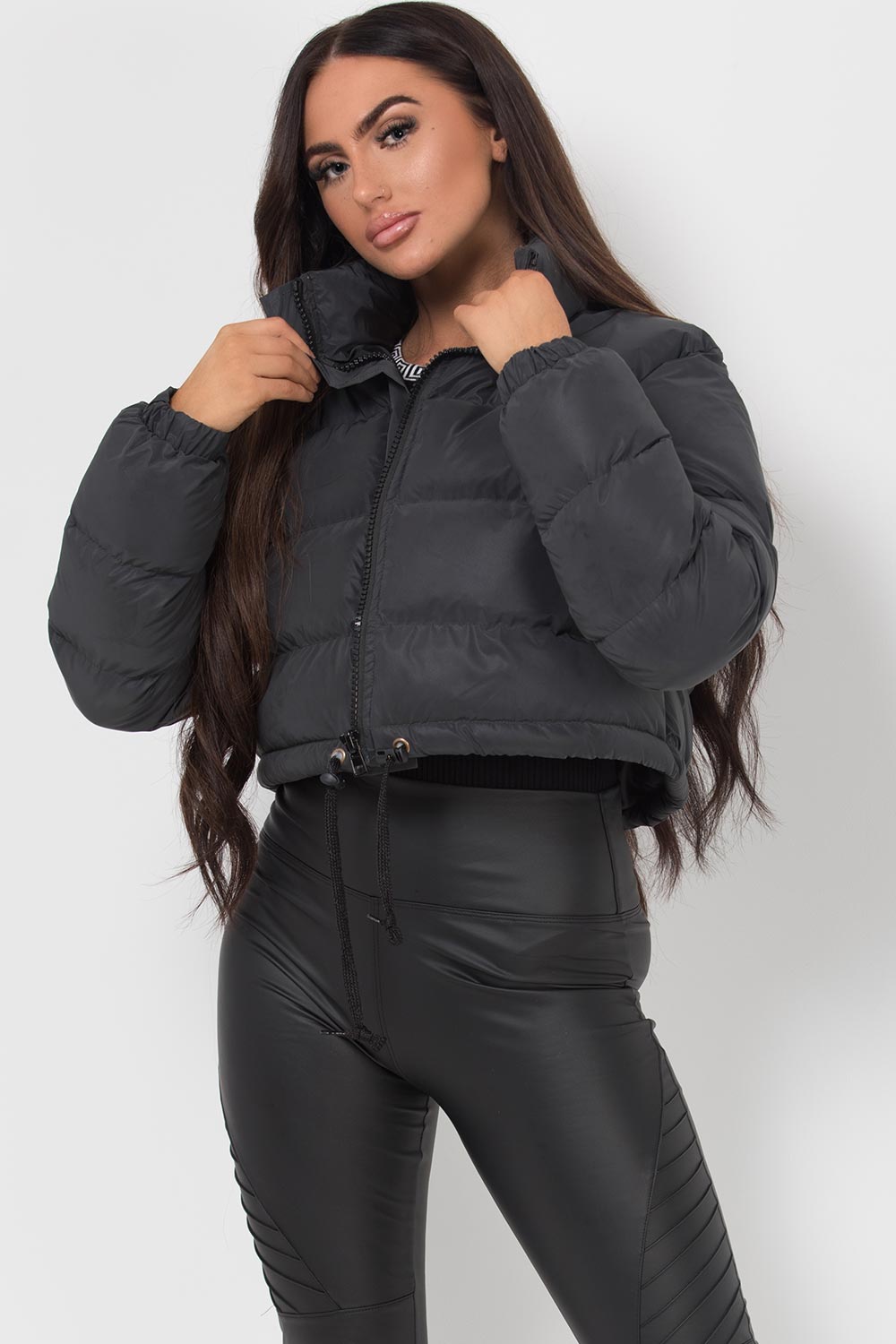 Crop Puffer Jacket Black Reflective