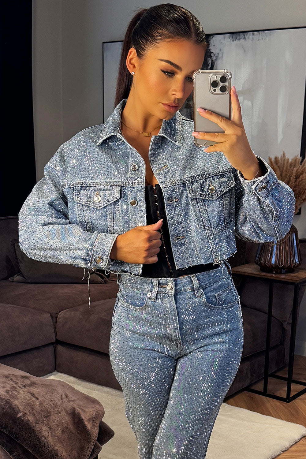 Diamante Rhinestone Denim Blue Jacket