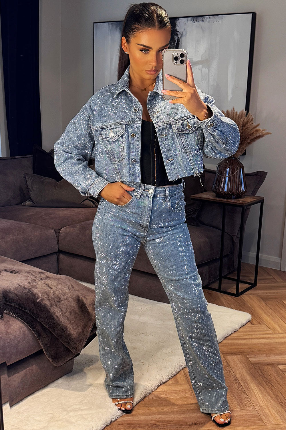 Diamante Rhinestone Denim Blue Jacket