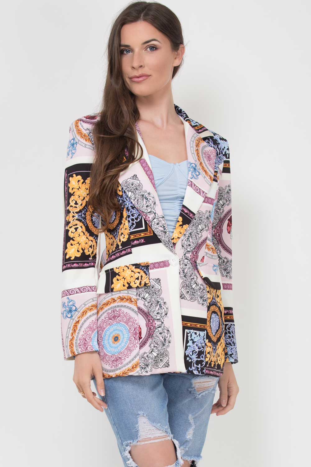 Scarf Print Blazer Jacket