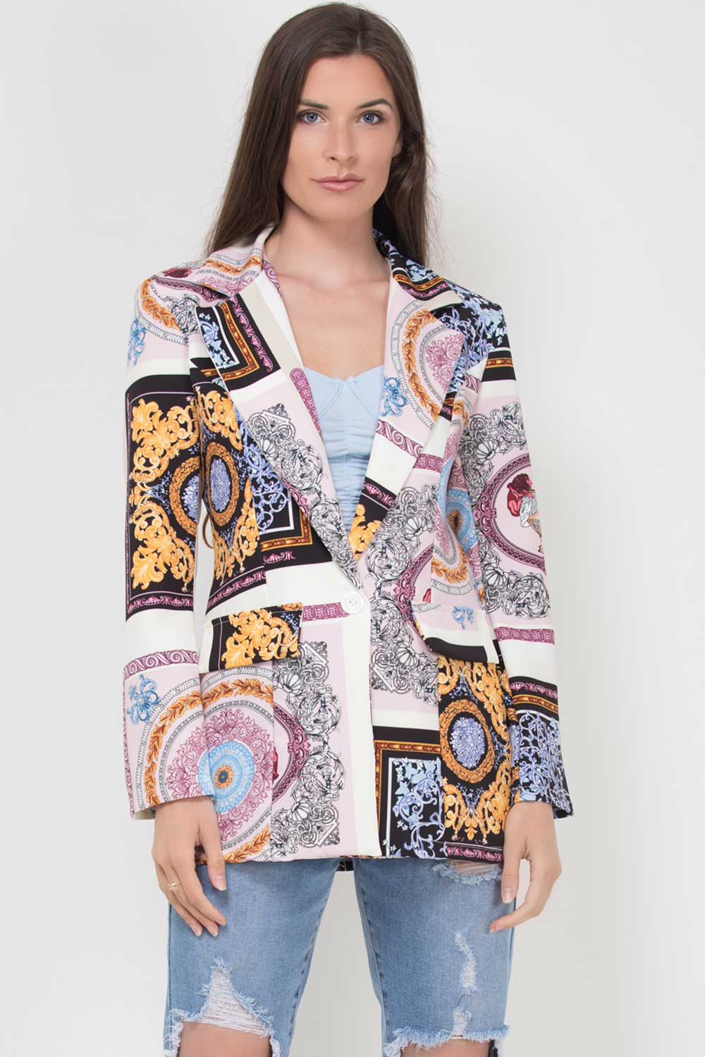 Scarf Print Blazer Jacket