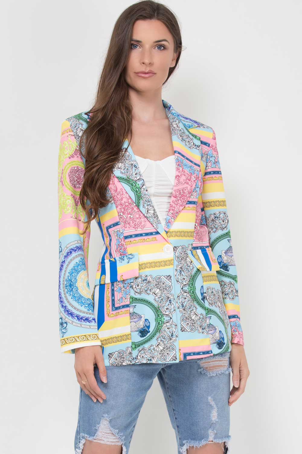 Scarf Print Blazer Jacket Yellow