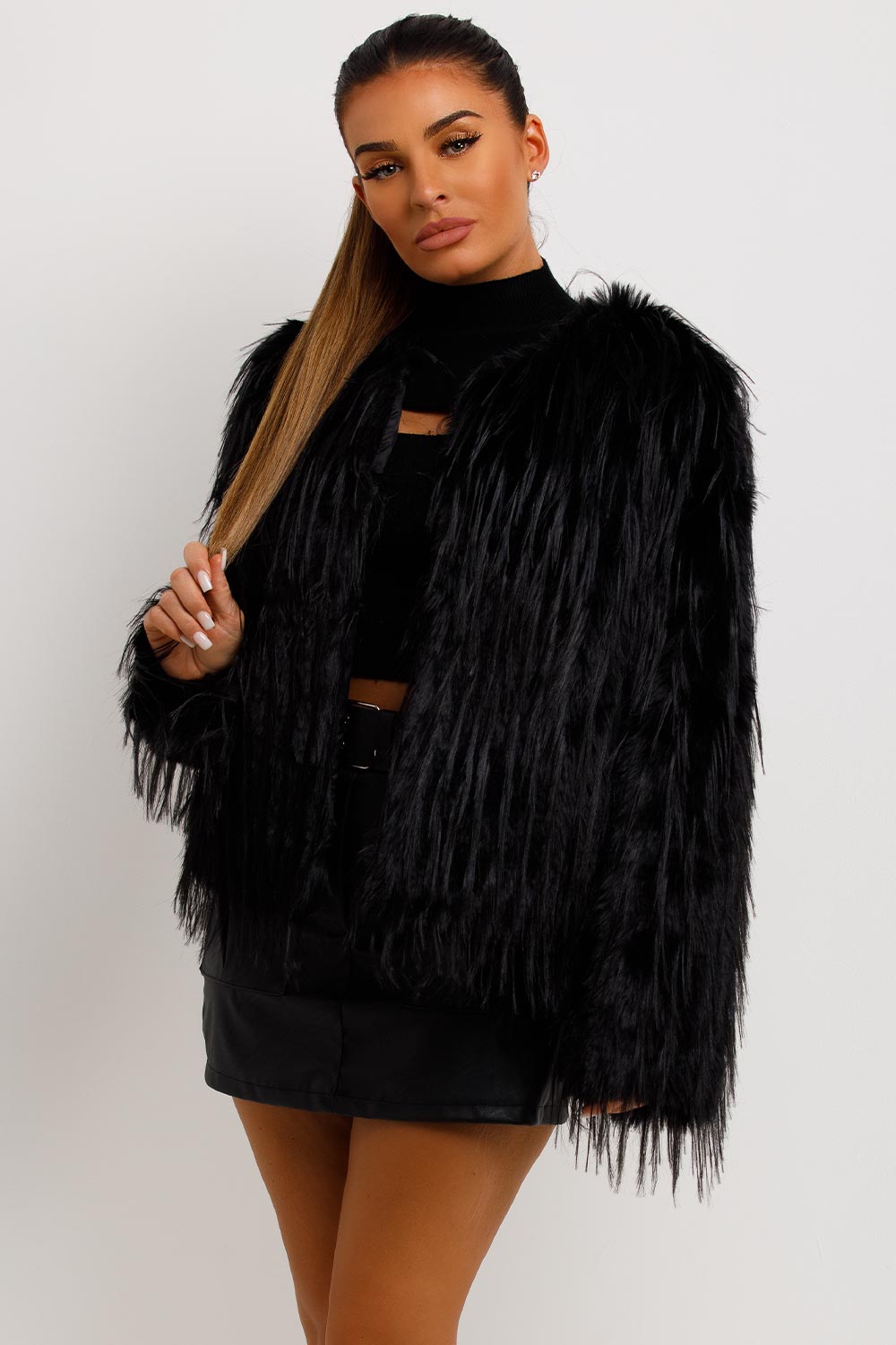 Shaggy Faux Fur Jacket Black