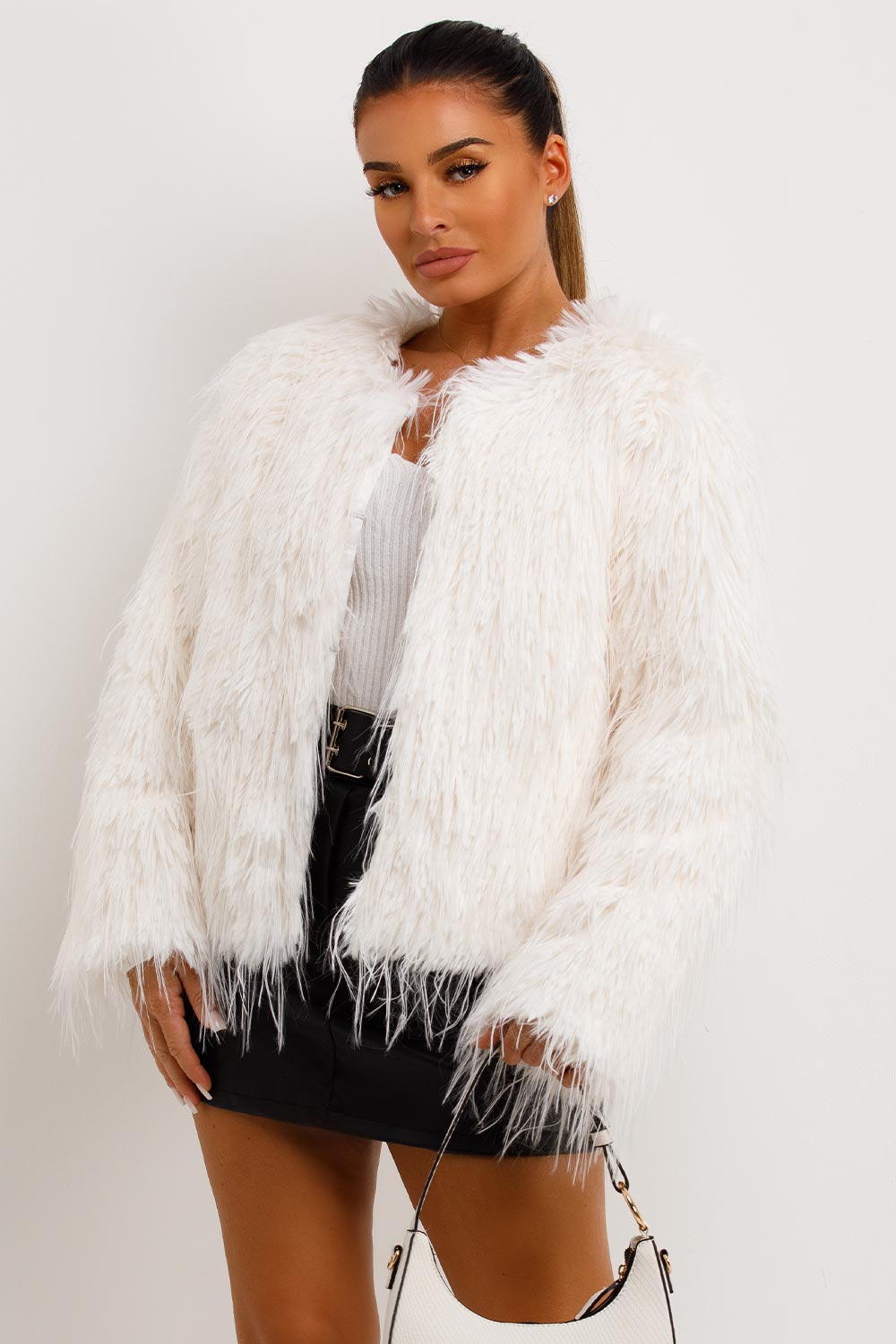 Shaggy Faux Fur Jacket White