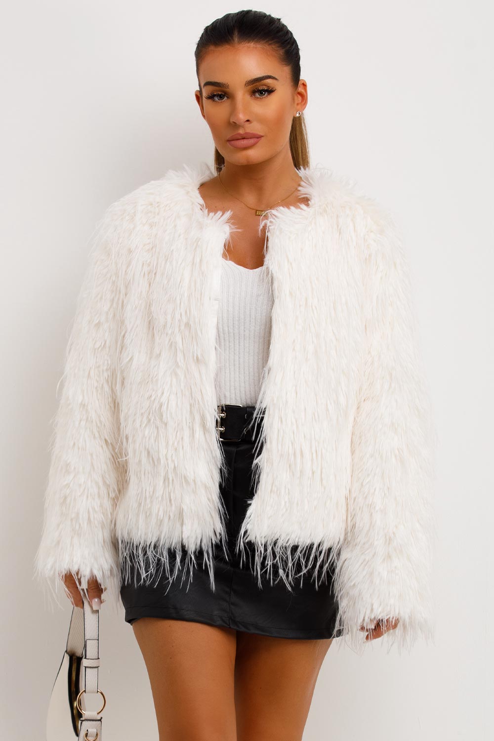 Shaggy Faux Fur Jacket White