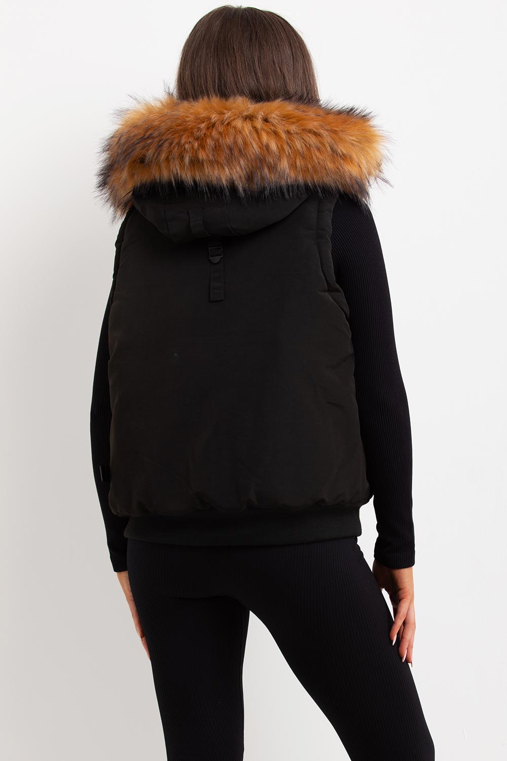 Black Gilet With Fur Hood