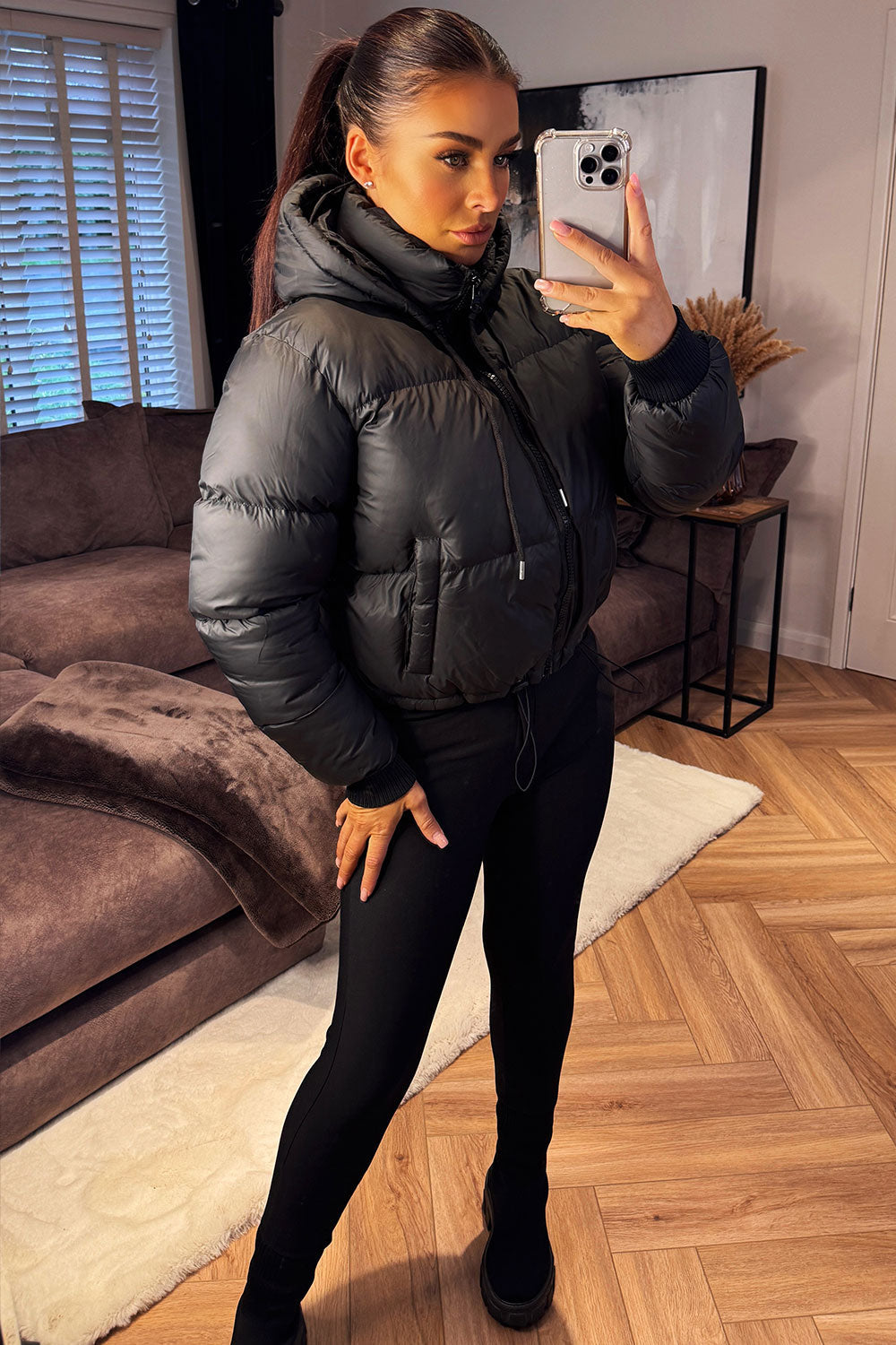 Puffer Jacket With Hood Black