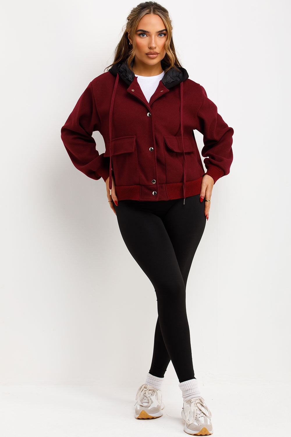 Bomber Baseball Jacket With Hood Burgundy