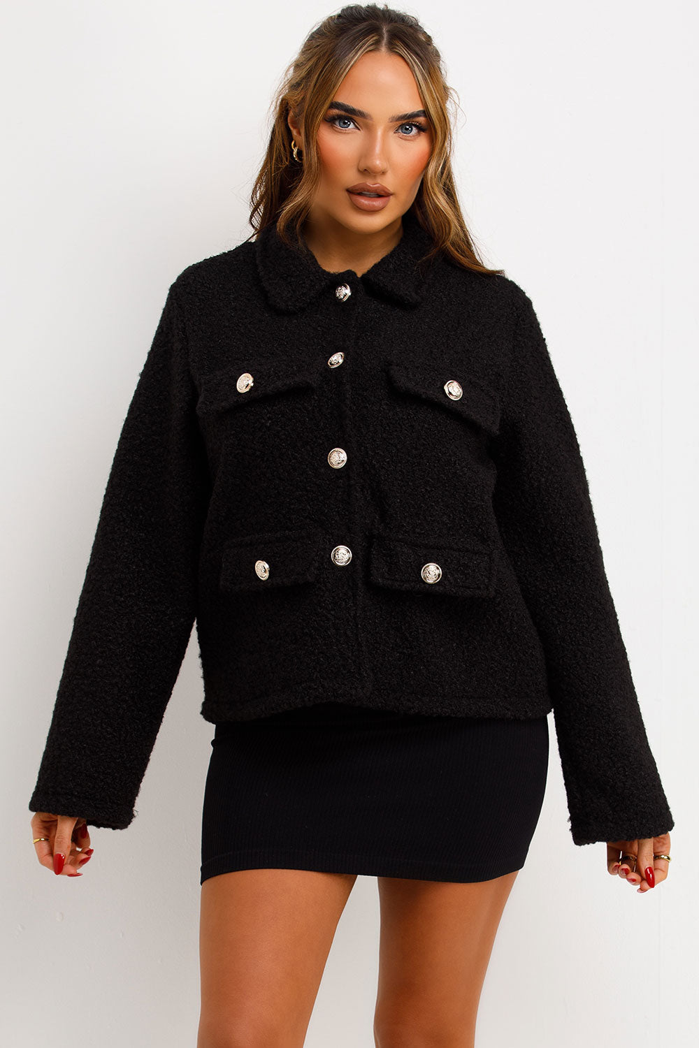 Black Boucle Jacket Whit Gold Buttons