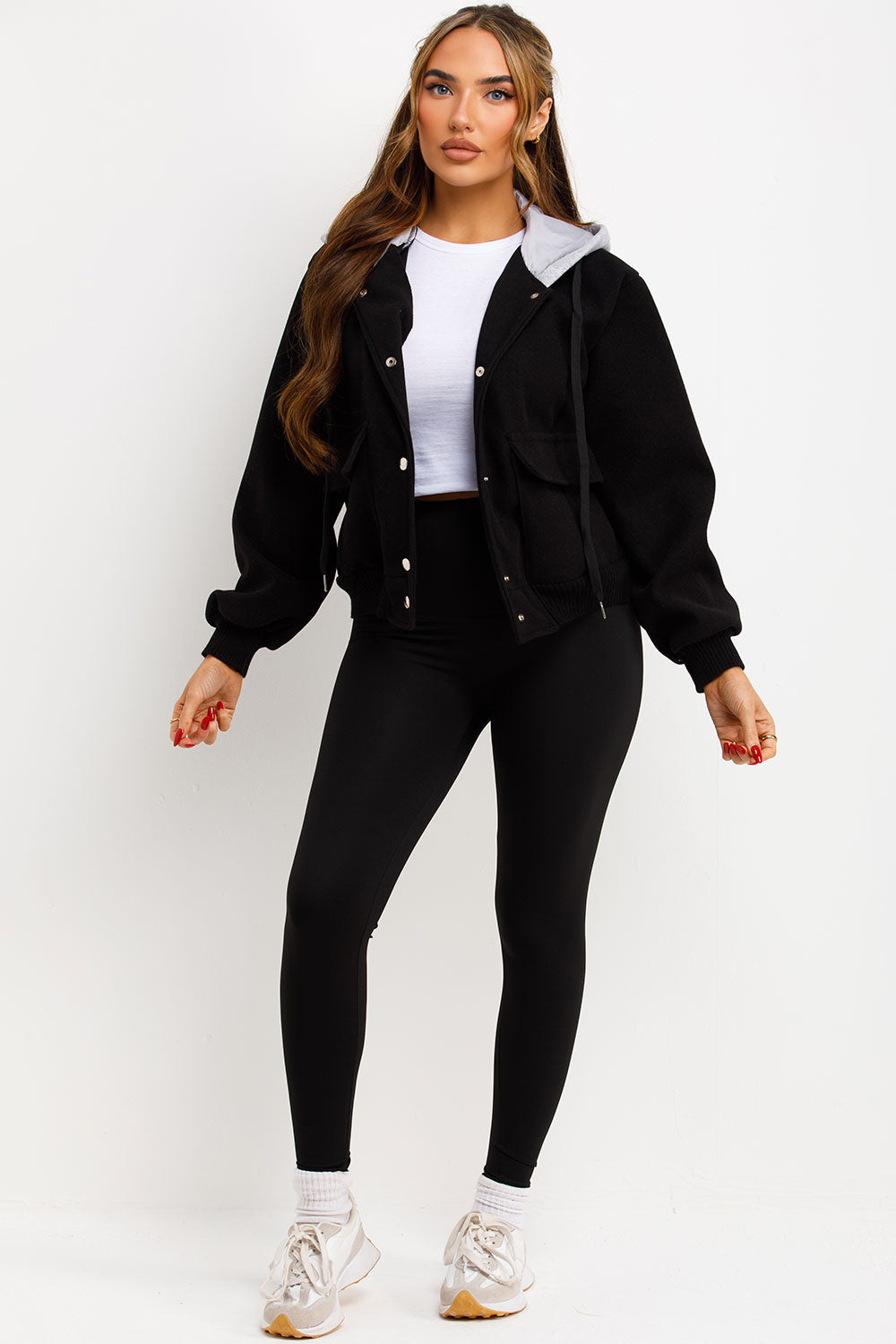 Bomber Baseball Jacket With Hood Black