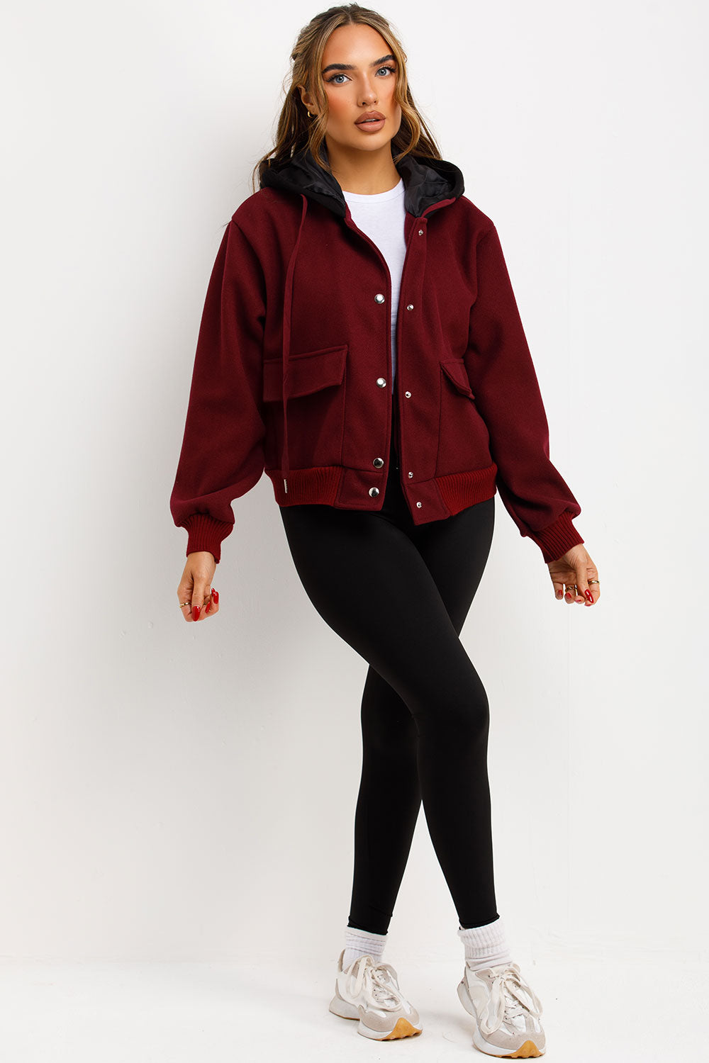 Bomber Baseball Jacket With Hood Burgundy