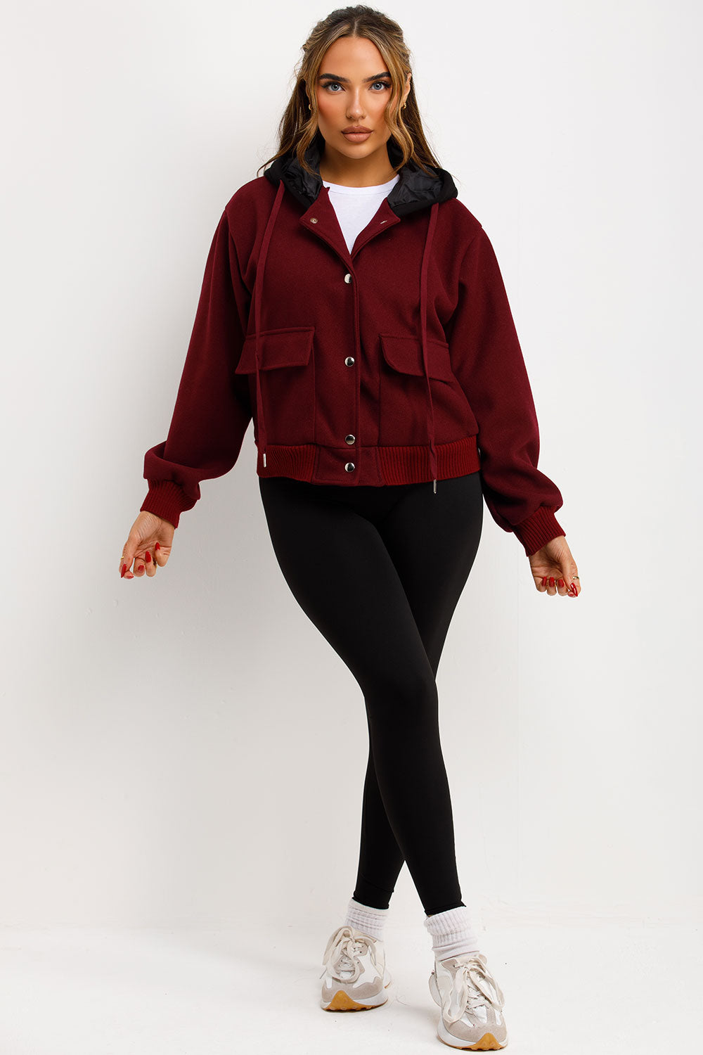 Bomber Baseball Jacket With Hood Burgundy