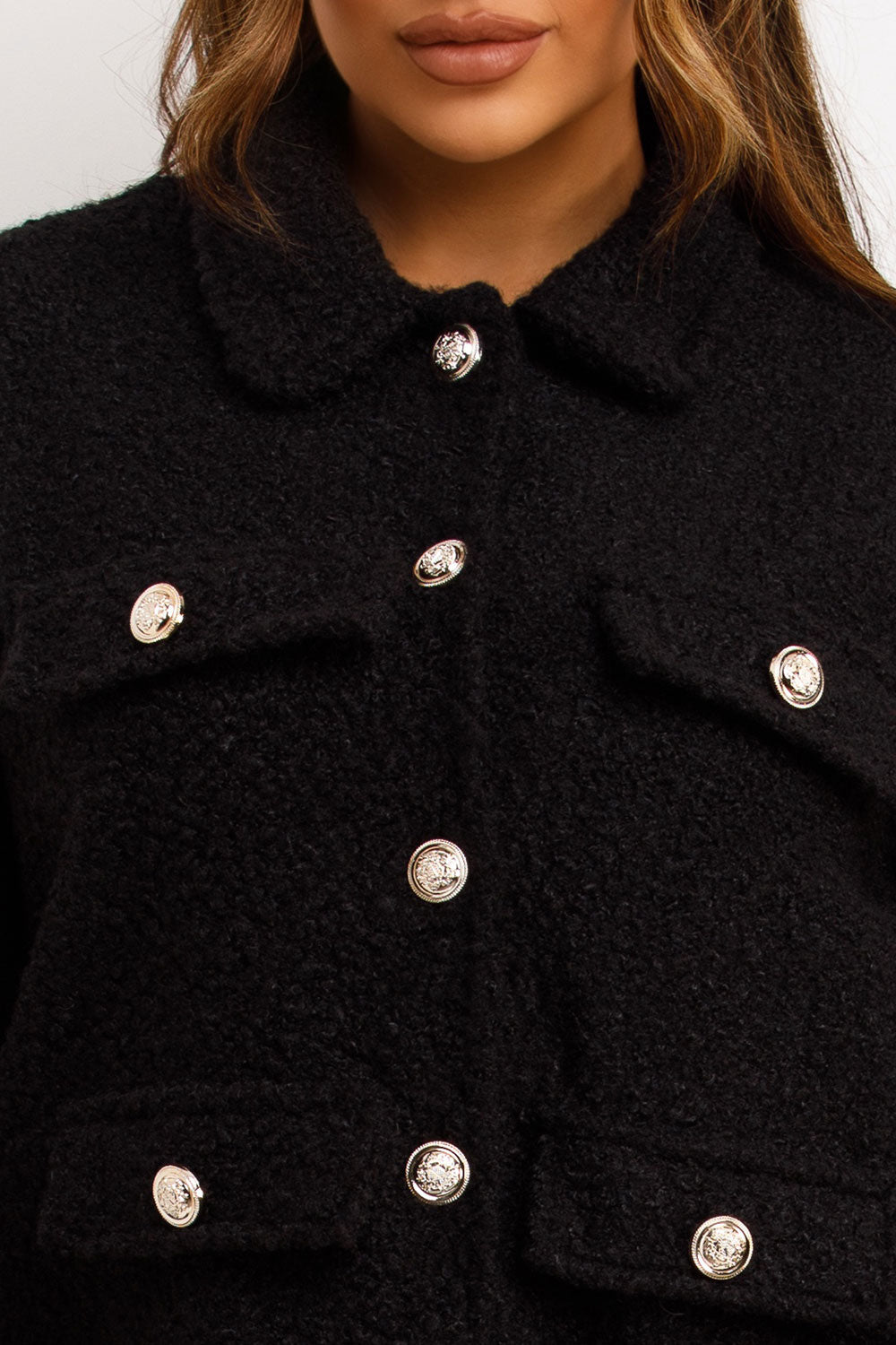 Black Boucle Jacket Whit Gold Buttons