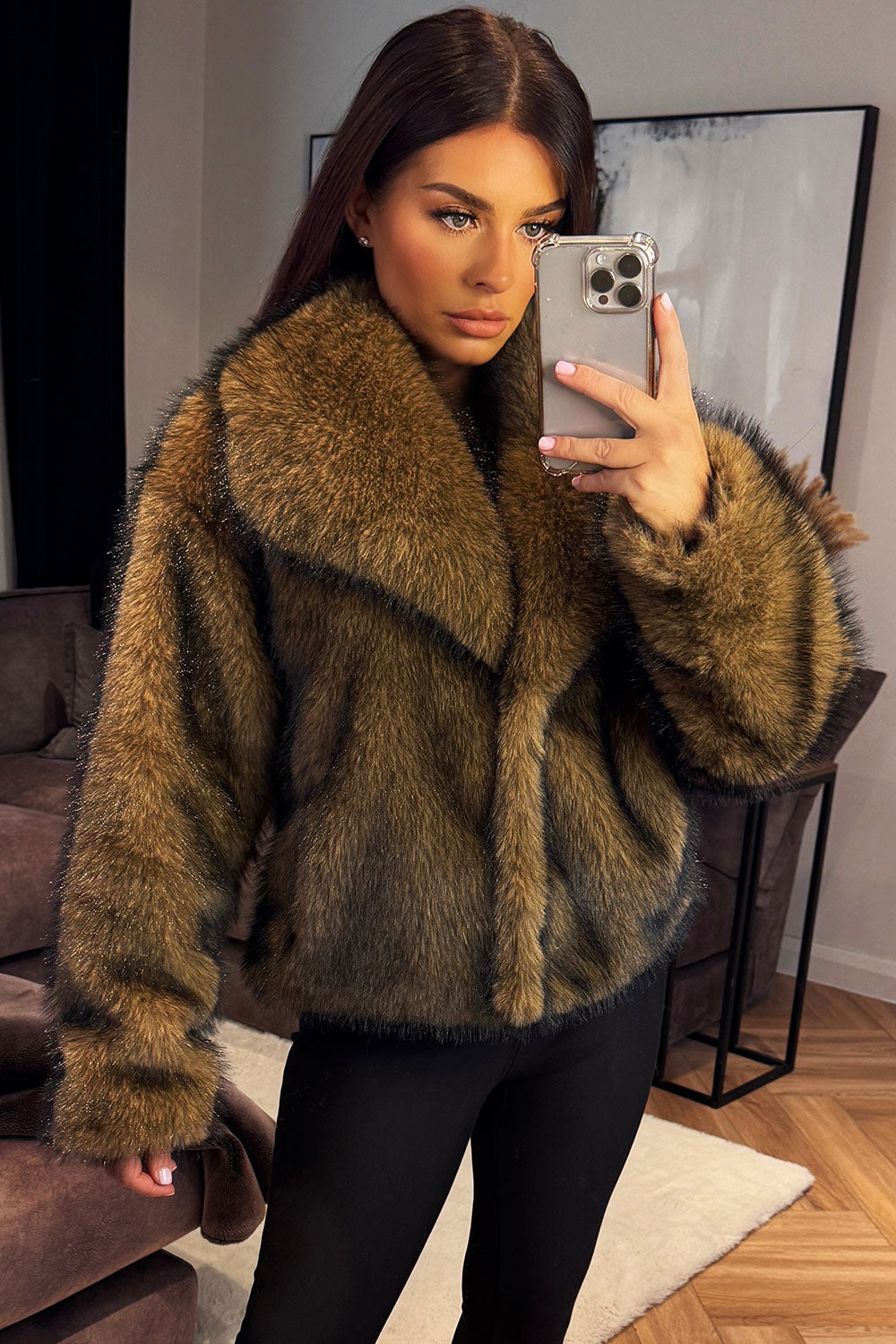 Brown Faux Fur Short Jacket