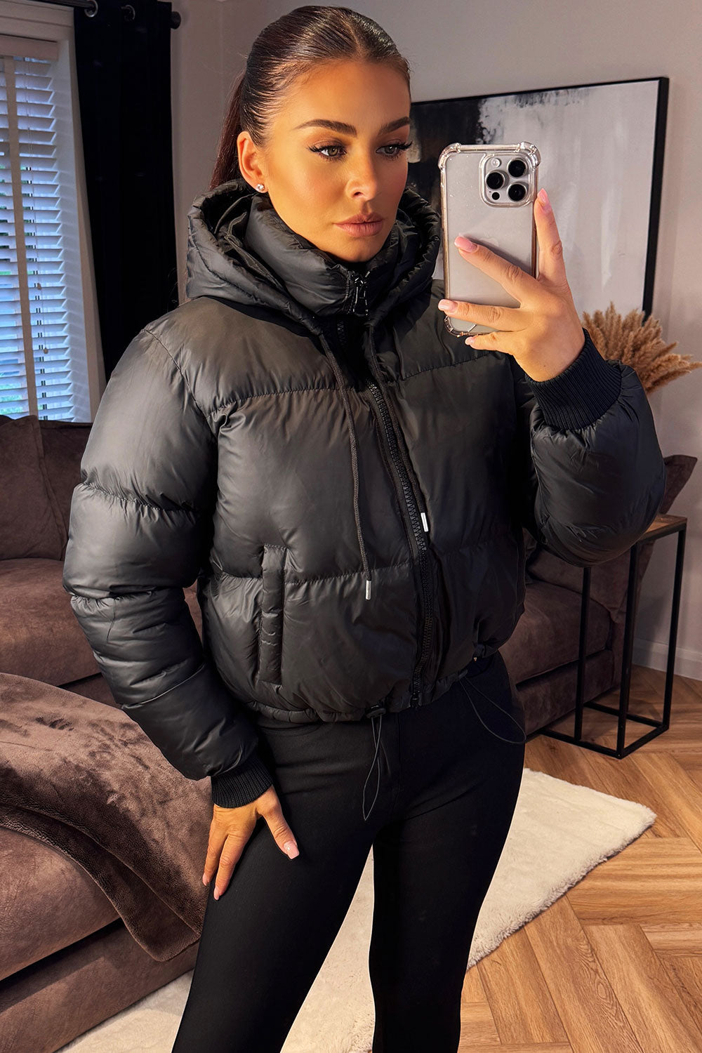 Puffer Jacket With Hood Black