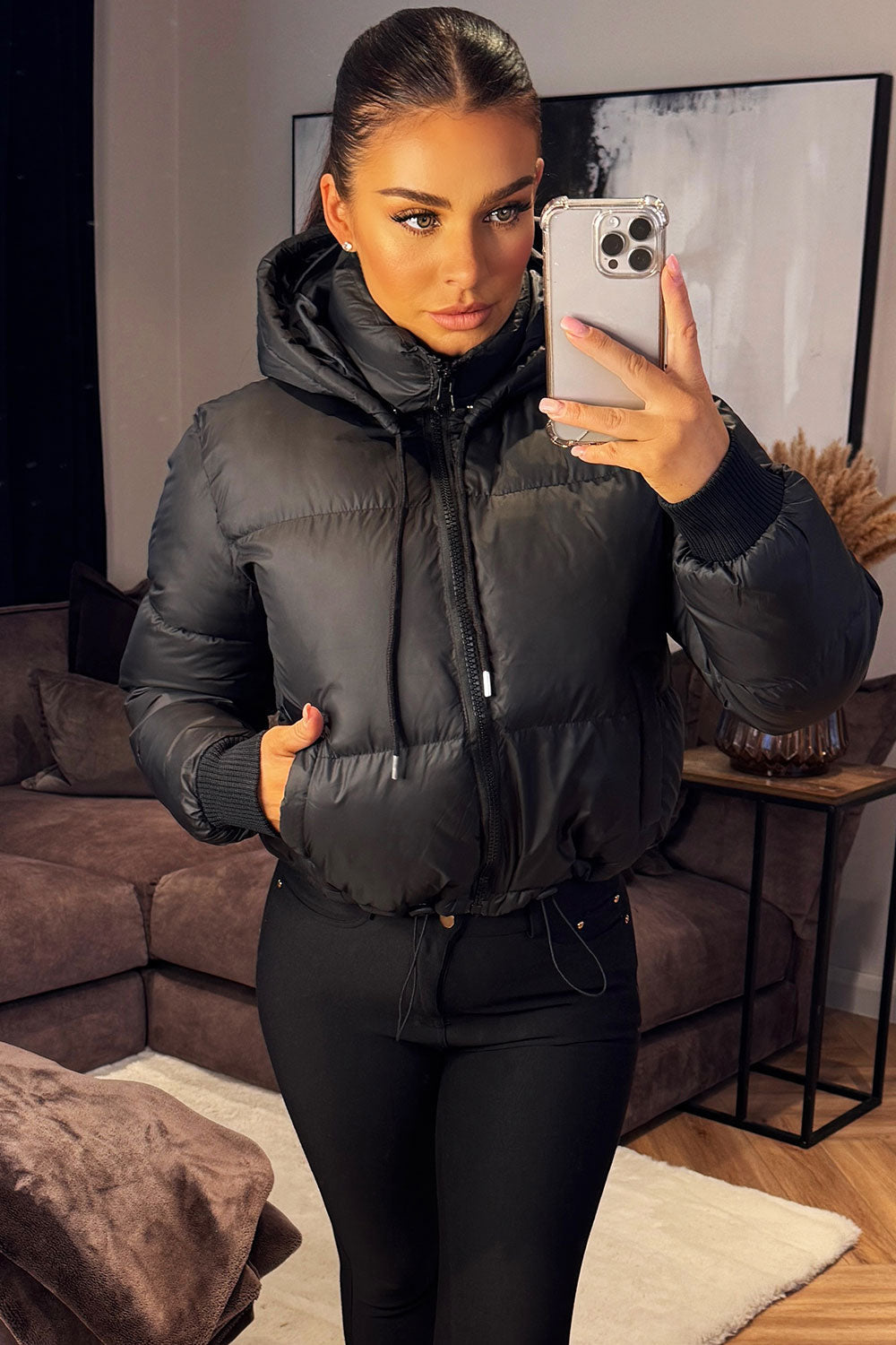 Puffer Jacket With Hood Black