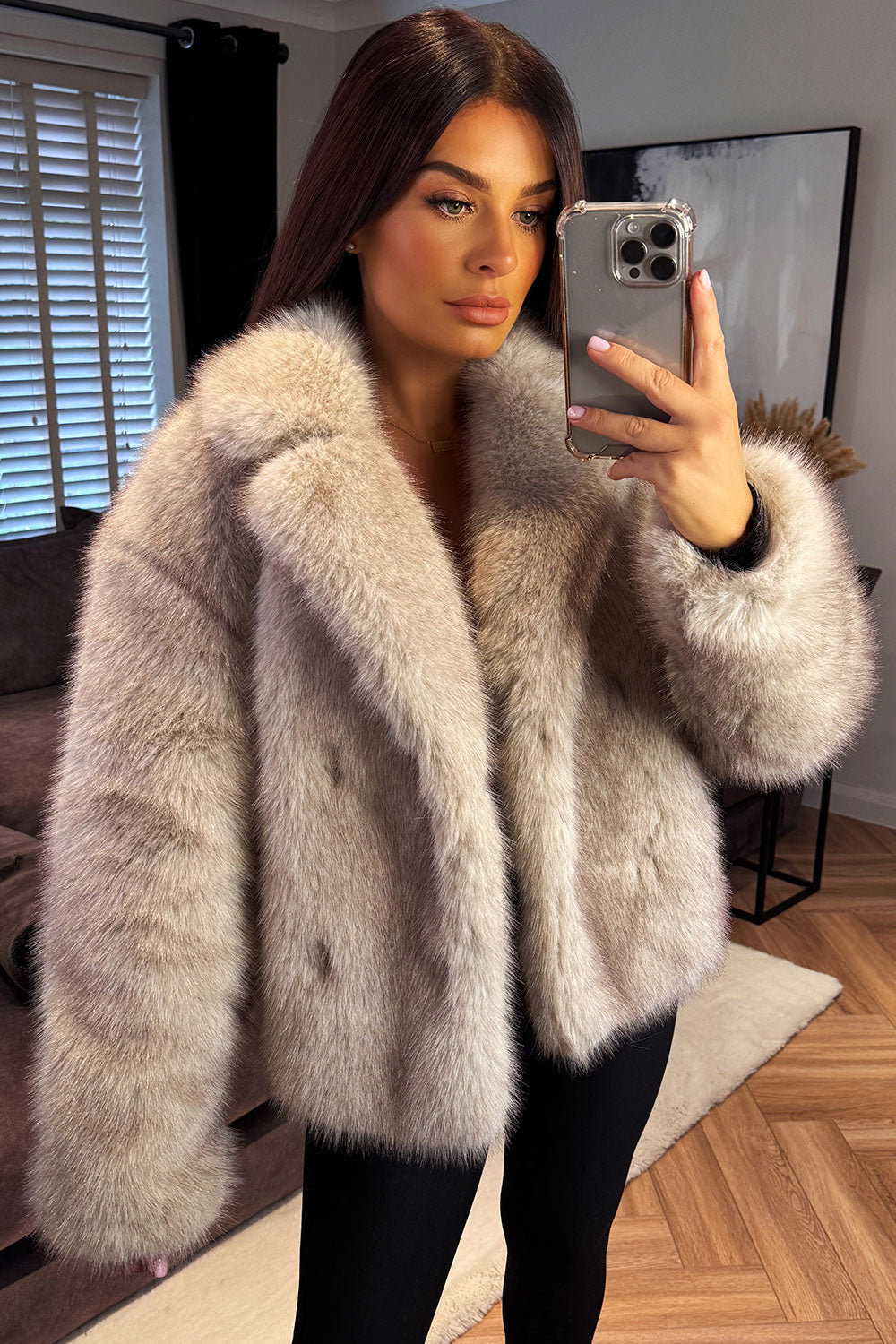 Faux Fur Short Jacket Light Beige