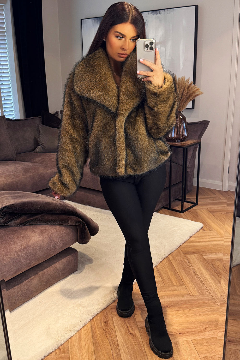 Brown Faux Fur Short Jacket