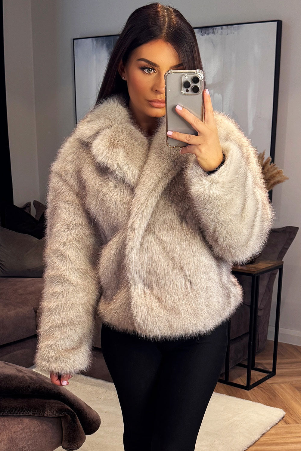 Faux Fur Short Jacket Light Beige