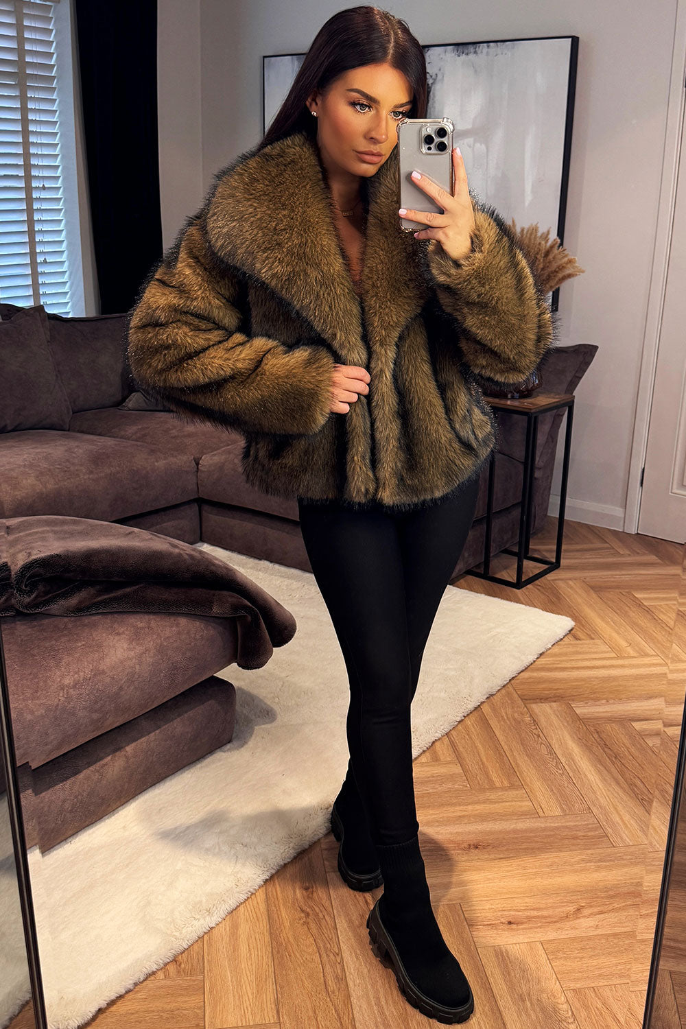 Brown Faux Fur Short Jacket