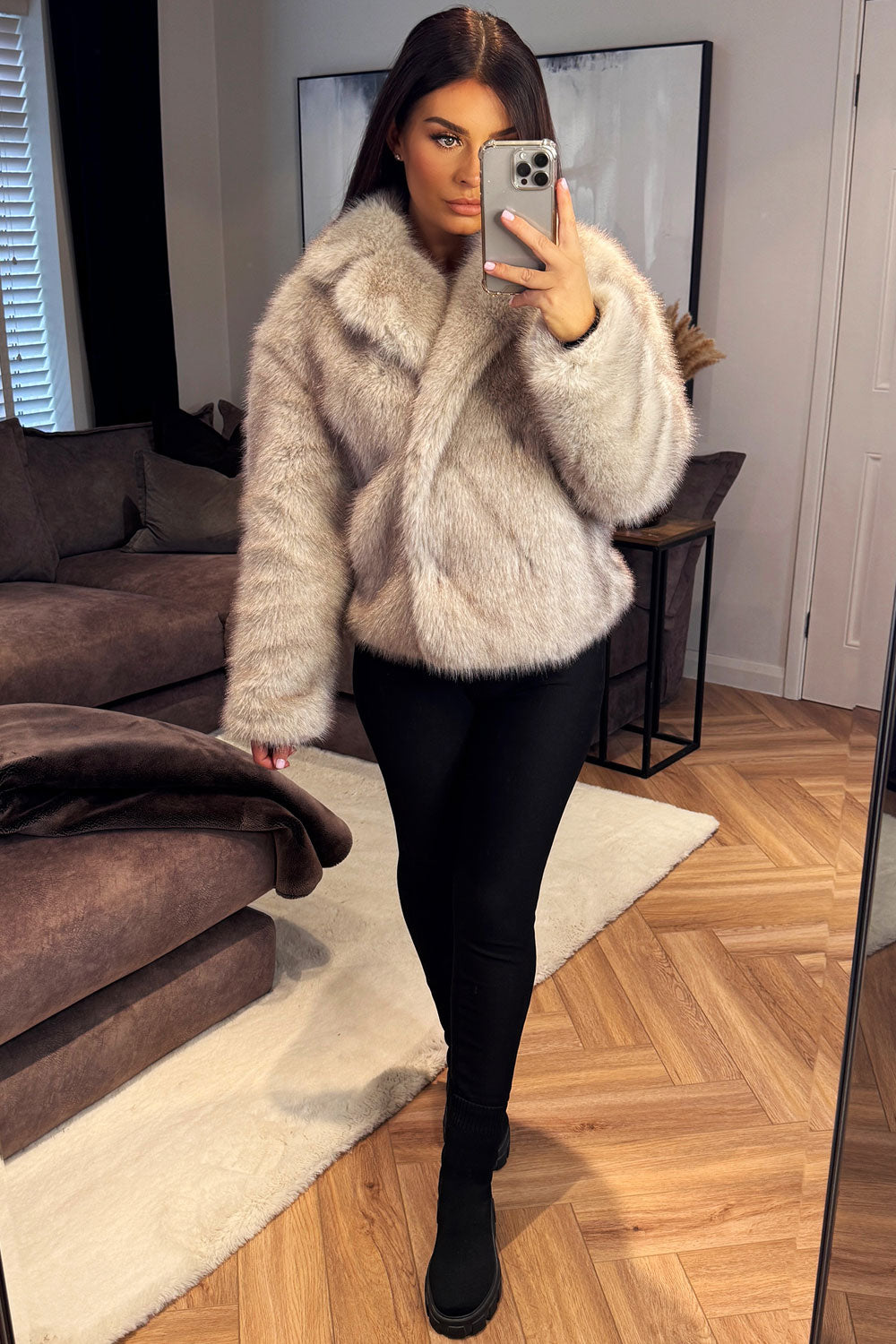 Faux Fur Short Jacket Light Beige