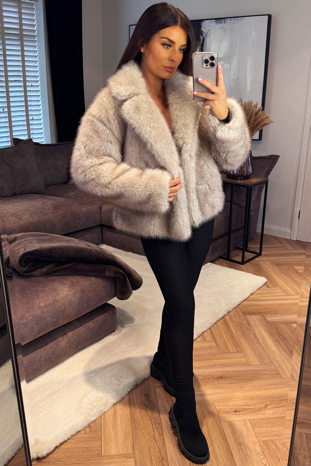 Faux Fur Short Jacket Light Beige