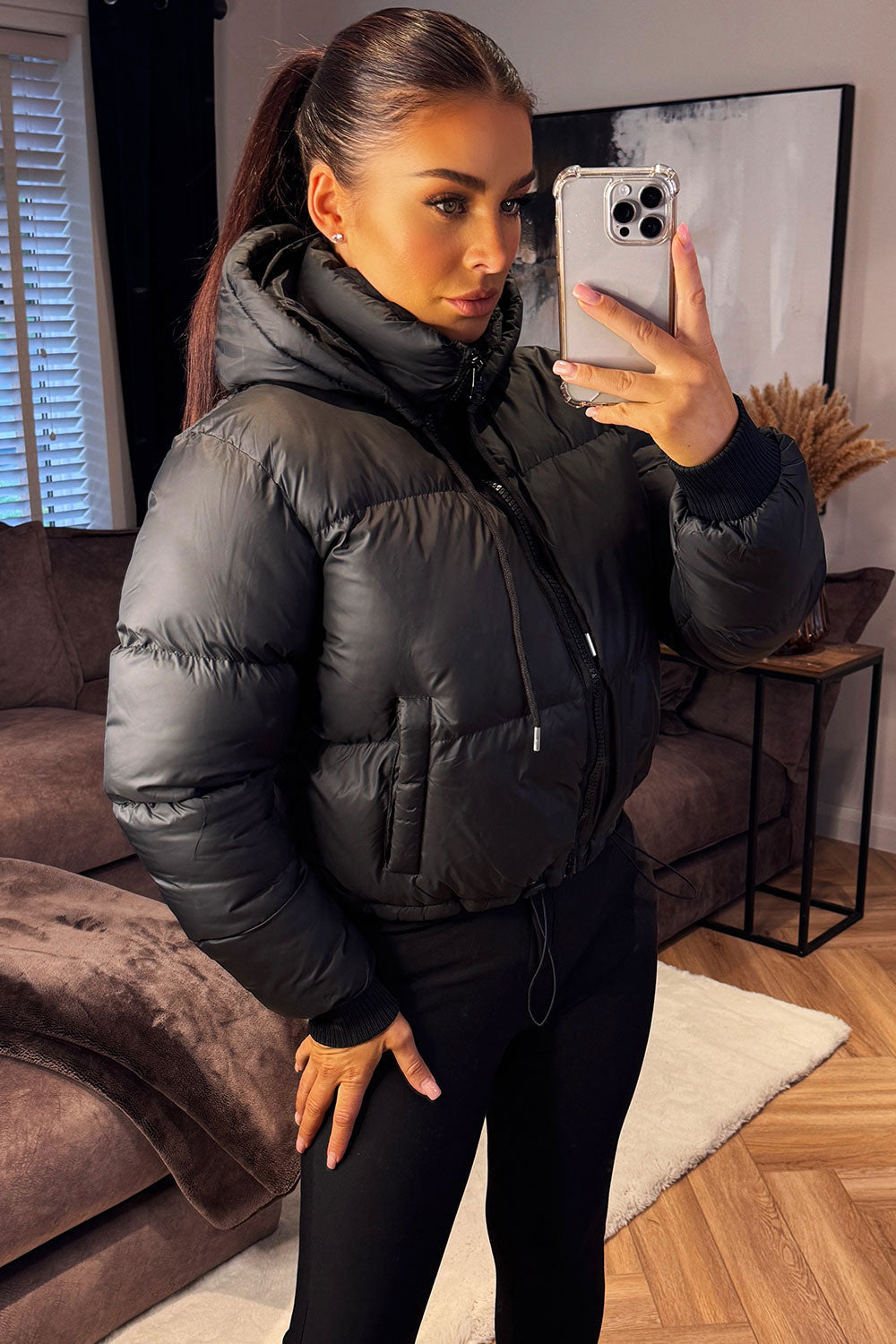 Puffer Jacket With Hood Black