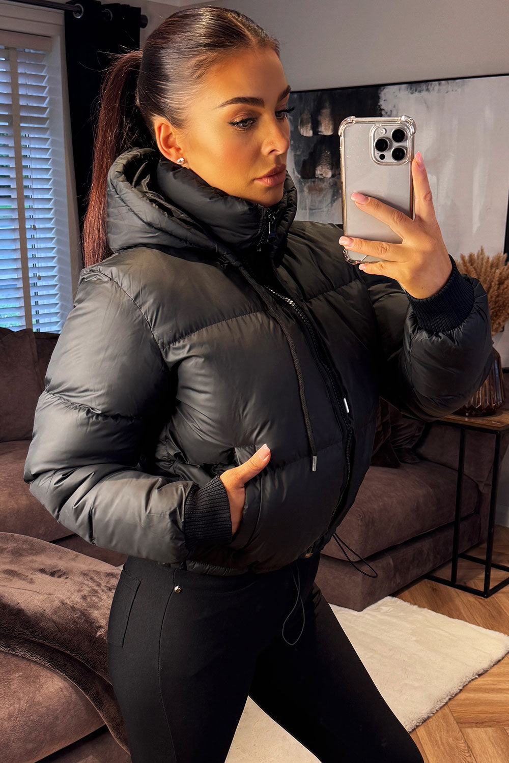 Puffer Jacket With Hood Black