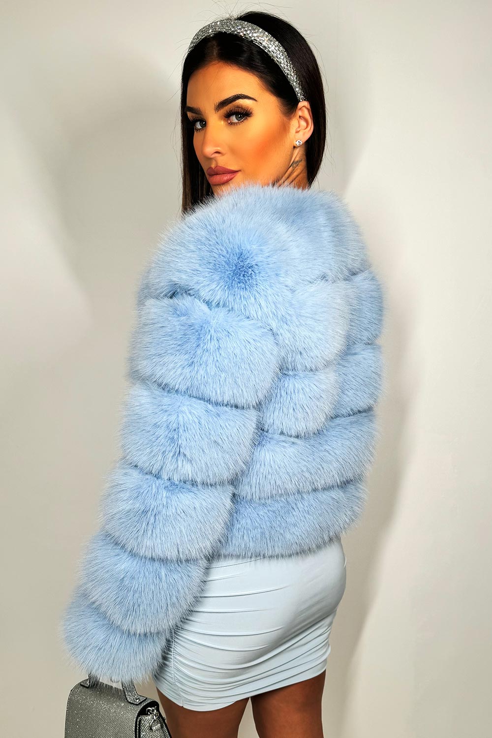 Sky Blue Faux Fur Bubble Coat