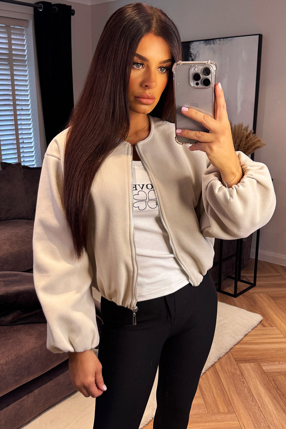 Soft Bomber Jacket Beige