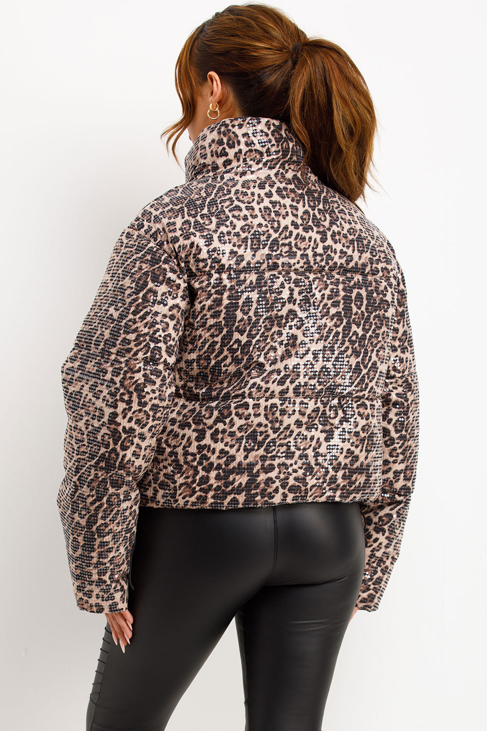 Leopard Print Sequin Puffer Padded Jacket