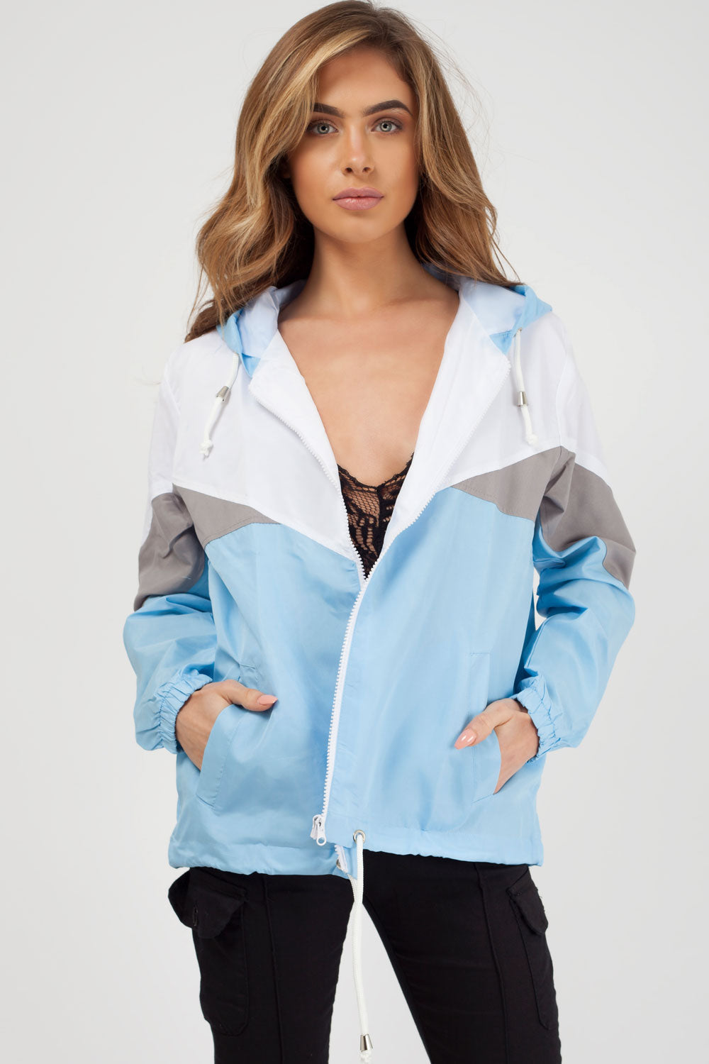 Hooded Windbreaker Sports Jacket Sky Blue