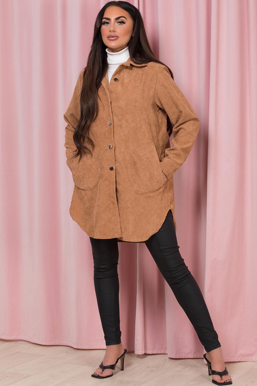 Oversized Cord Shacket Jacket Stone