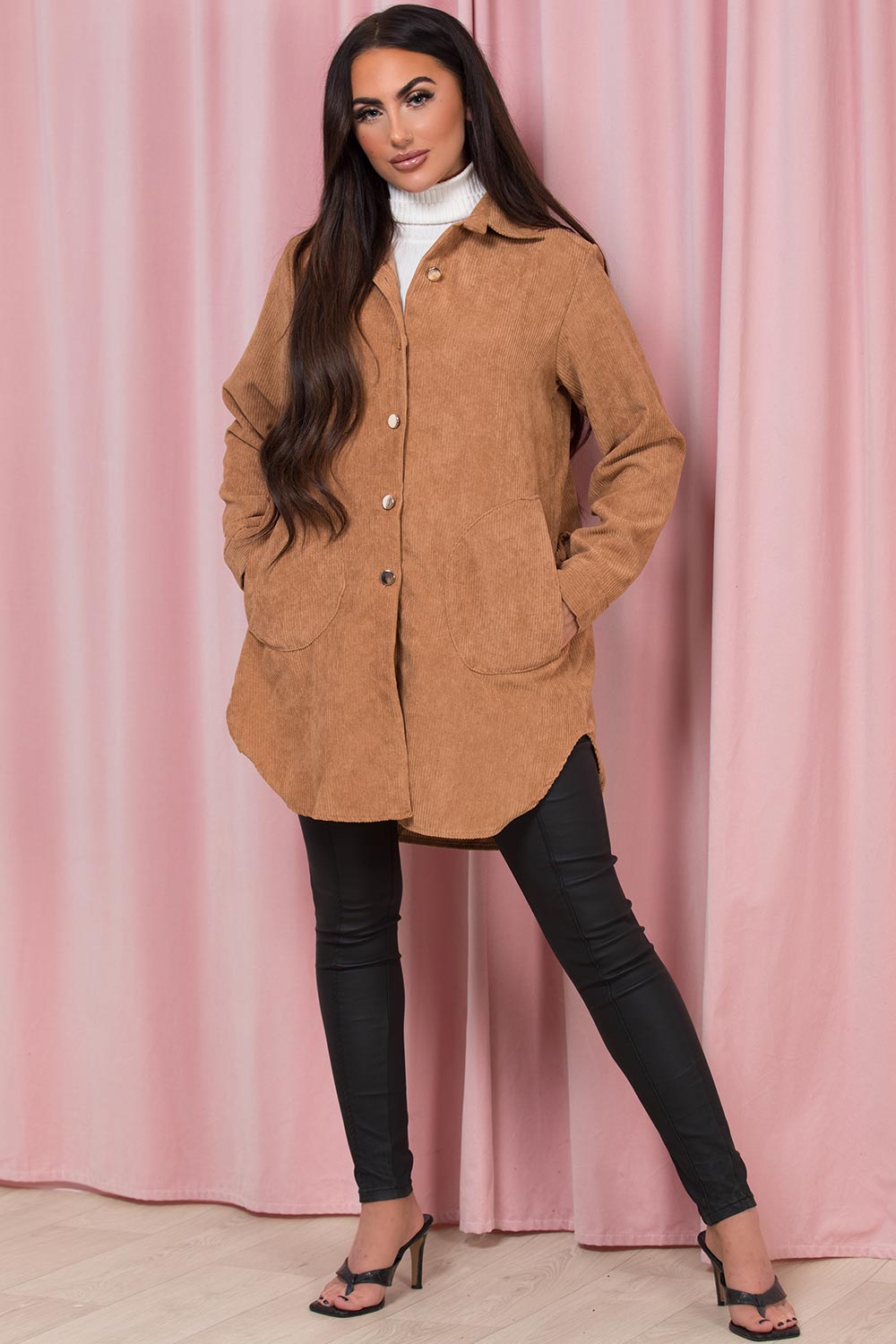 Oversized Cord Shacket Jacket Stone