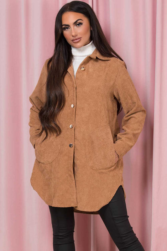 Oversized Cord Shacket Jacket Stone