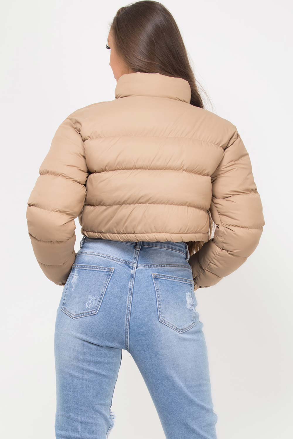 Cropped Padded Puffer Jacket Stone