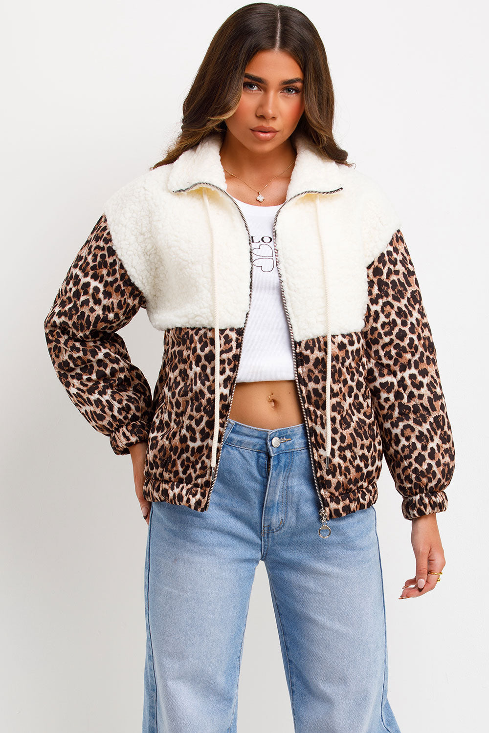 Teddybear Jacket With Quilted Leopard Print Detail