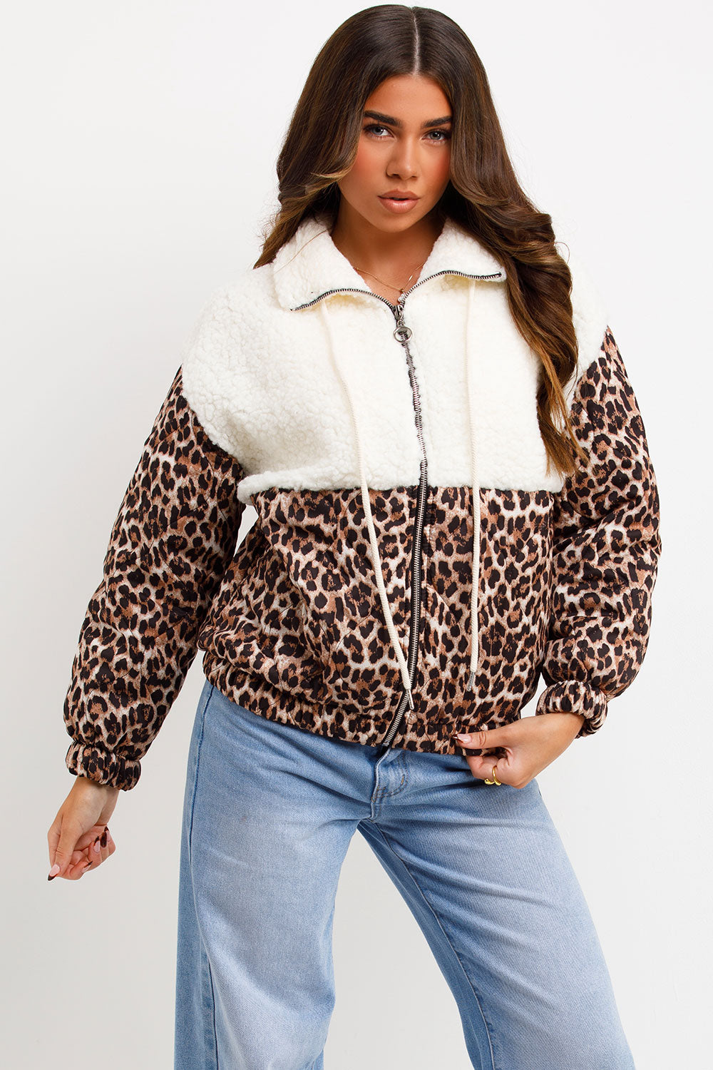 Teddybear Jacket With Quilted Leopard Print Detail