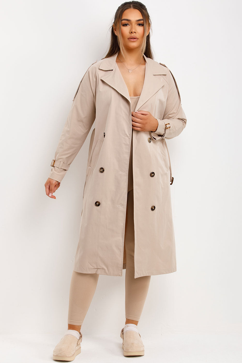 Trench Coat With Waist Belt Beige