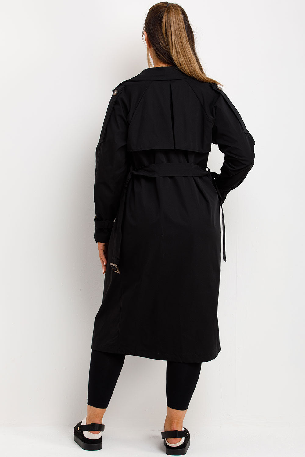 Trench Coat With Waist Belt Black