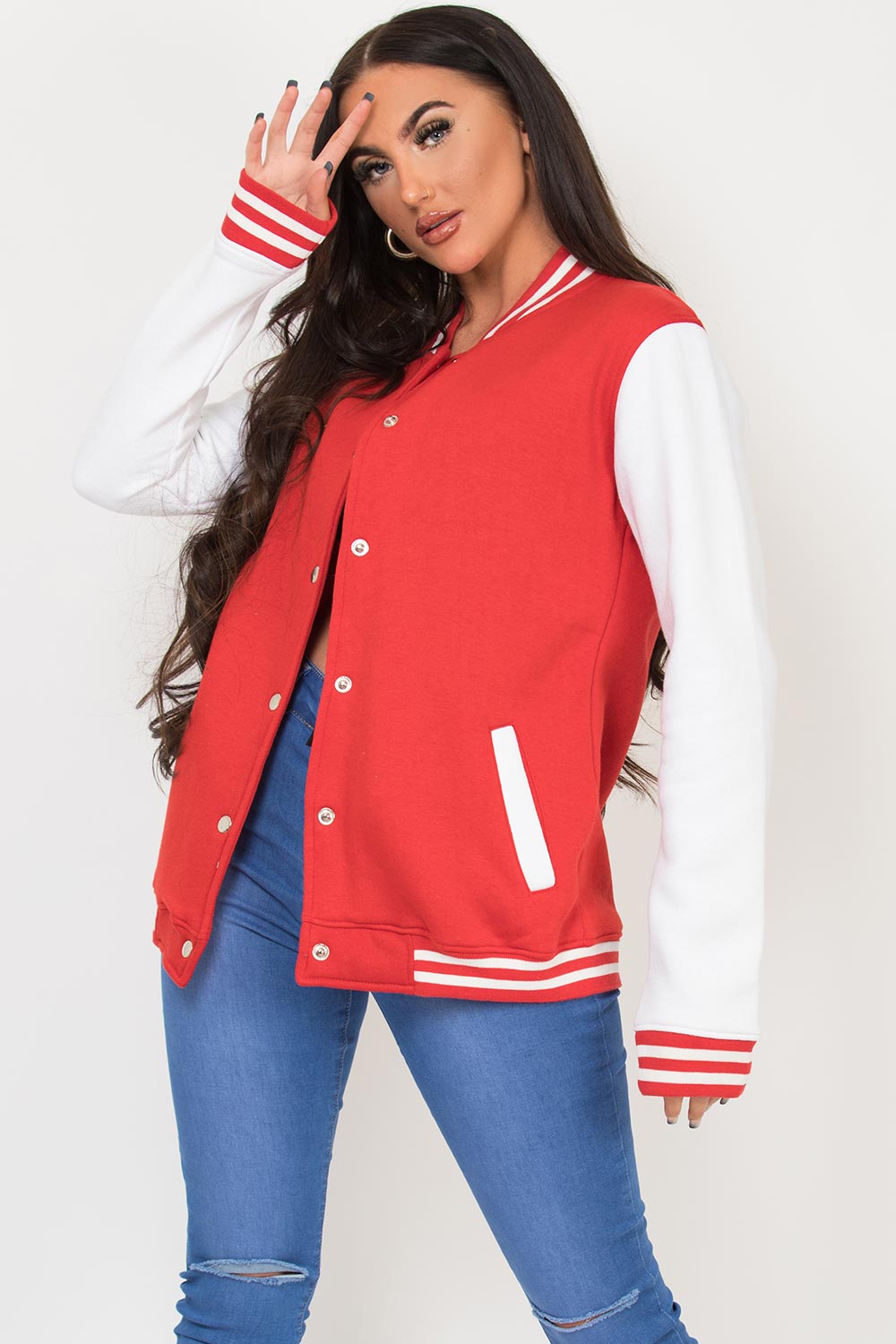 Varsity Contrast Bomber Jacket Red