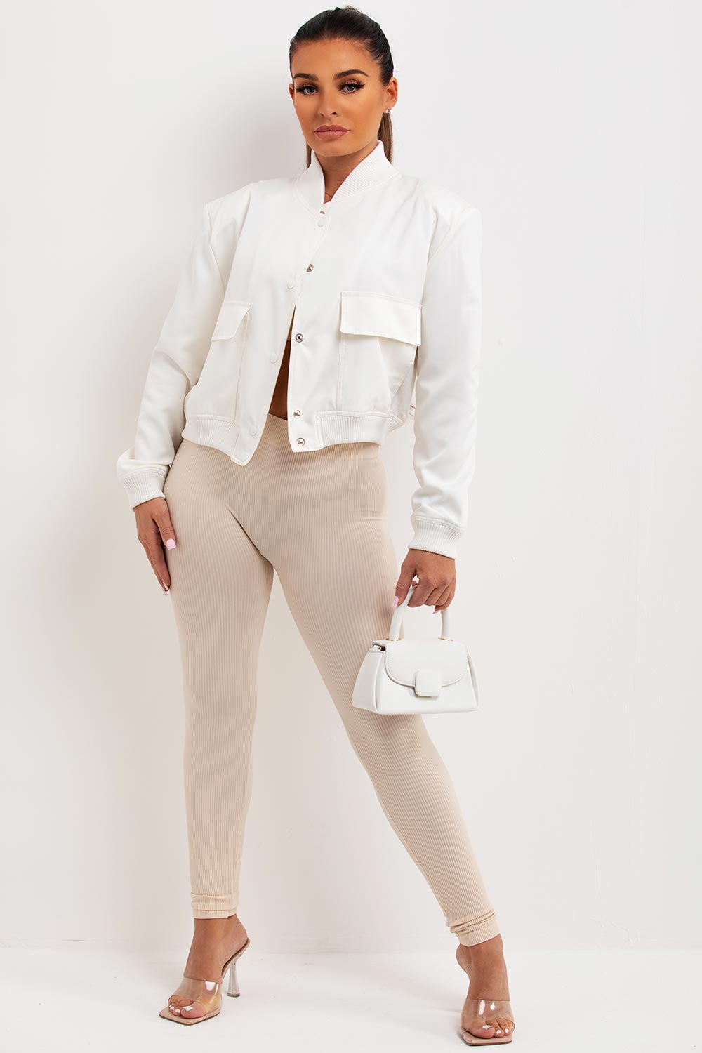 Crop Bomber Jacket Cream