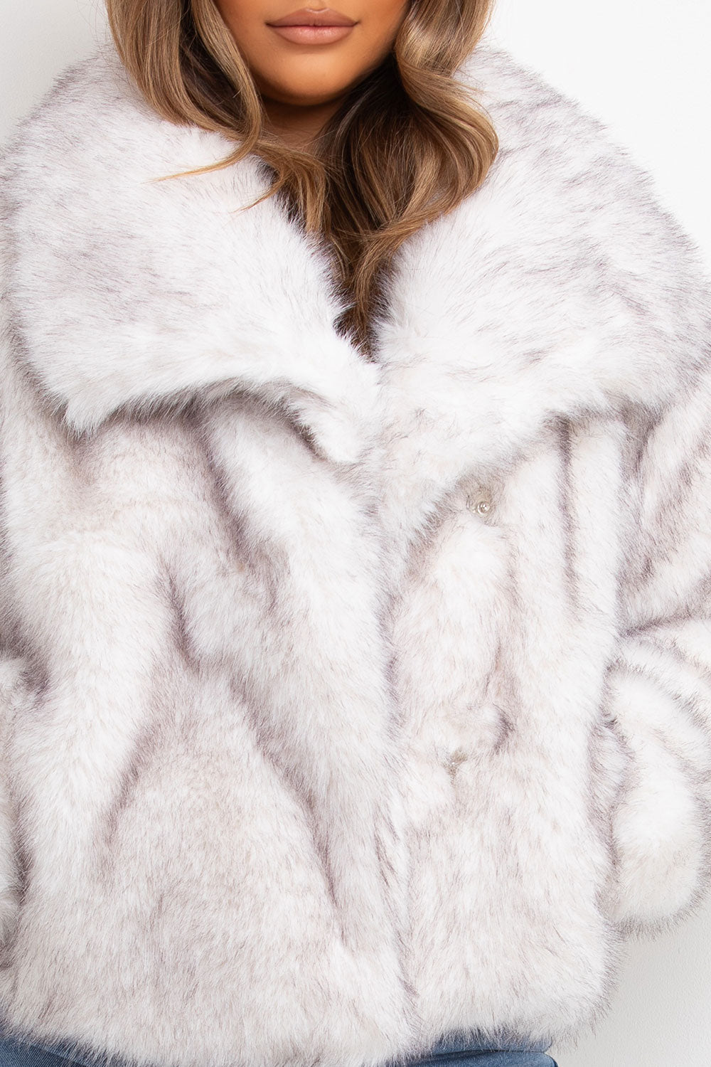 White Faux Fur Jacket With Collar