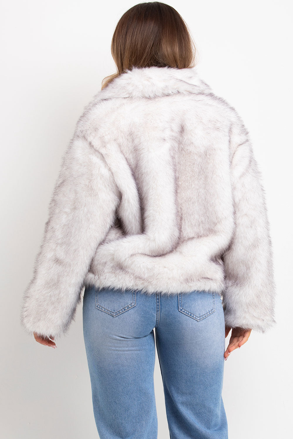 White Faux Fur Jacket With Collar