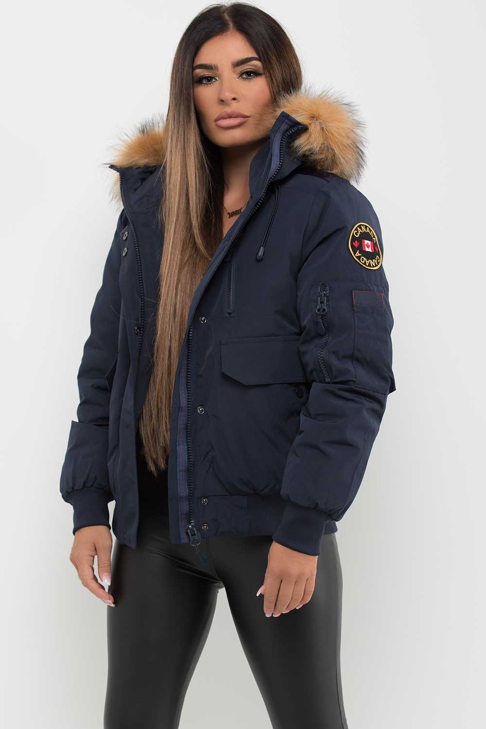 Canada Bomber Jacket With Fur Hood Navy