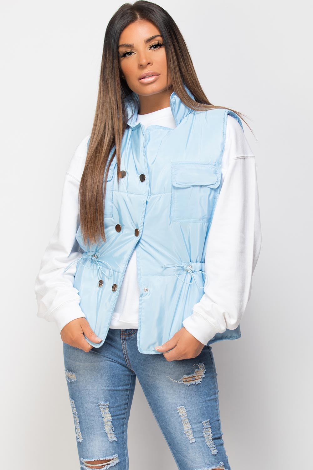 Gilet With Drawstring Waist Sky Blue