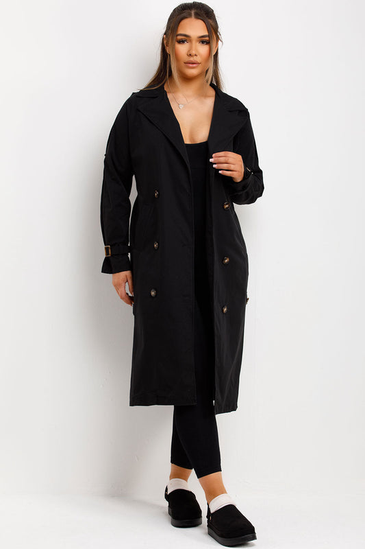 Trench Coat With Waist Belt Black