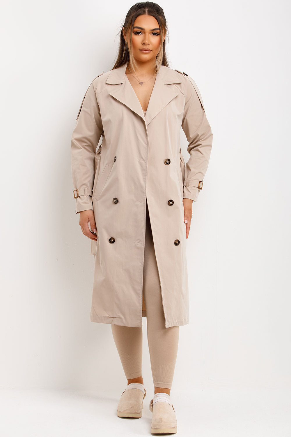 Trench Coat With Waist Belt Beige