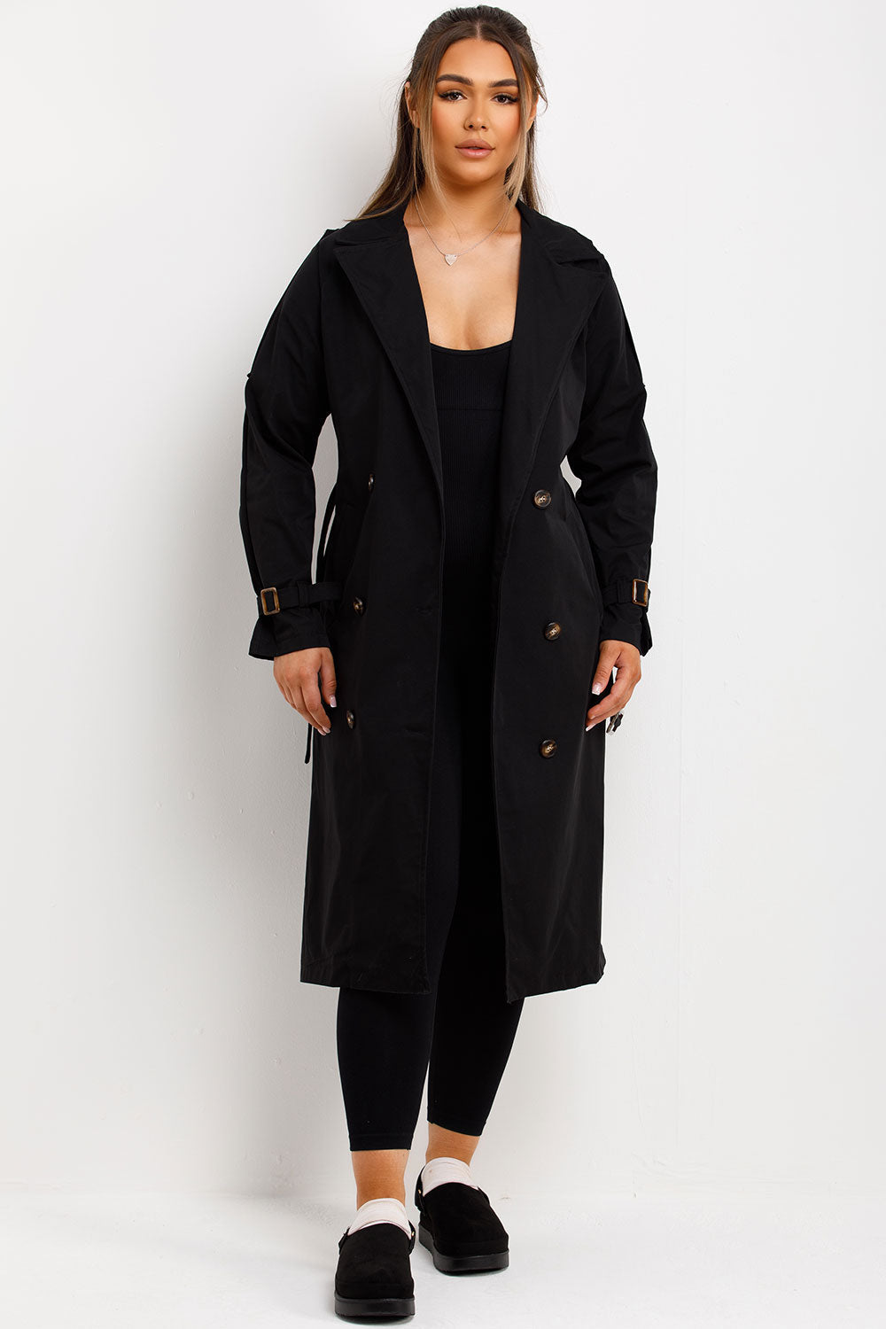 Trench Coat With Waist Belt Black